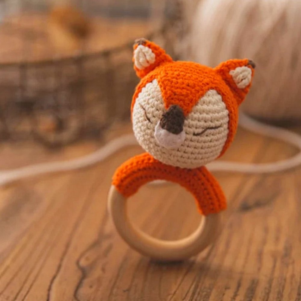 Crochet Fox Baby Rattle, Teething Ring, Montessori Toy, Baby Shower, New Baby